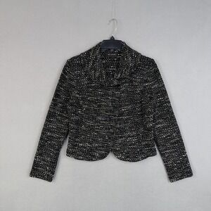 St John Blazer Womens 8 Black White Knit Shawl Collar Wool Blend Jacket Sweater